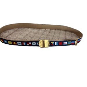 Nautical Signal Flag Canvas Belt Brass Buckle Preppy Sailing Style